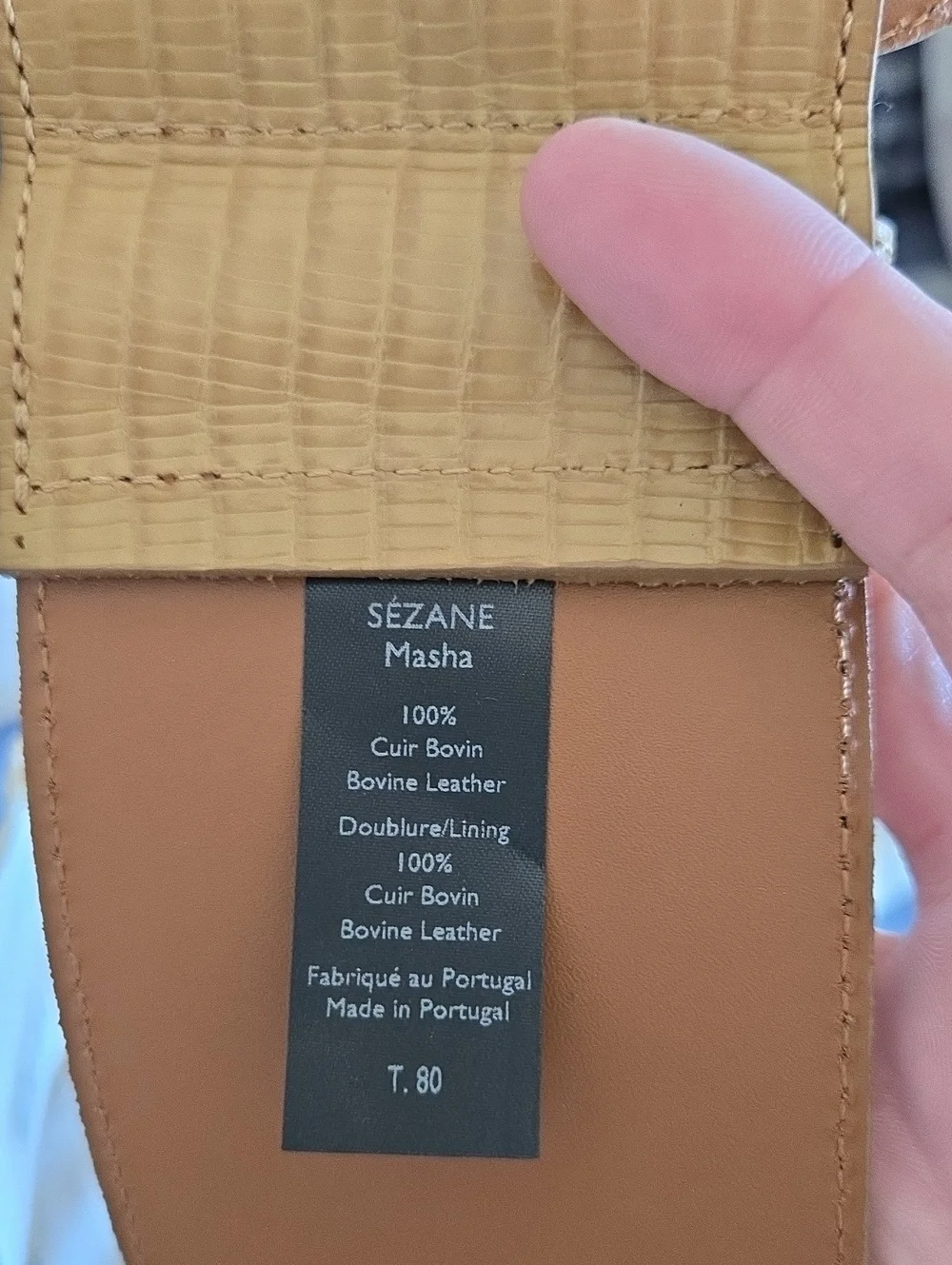Sezane Masha Wide Tan Lizard-Texture Belt with Round Buckle, VGUC, Paris Chic